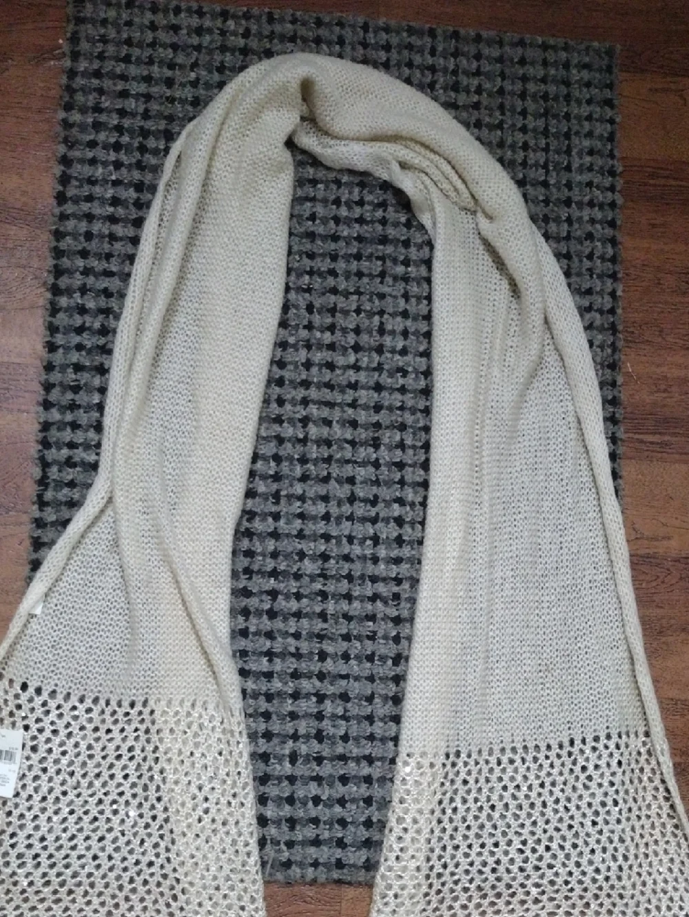 Cream And Sequin Open-Knit Women's Sweater Scarf Wrap - Picture 6 of 7